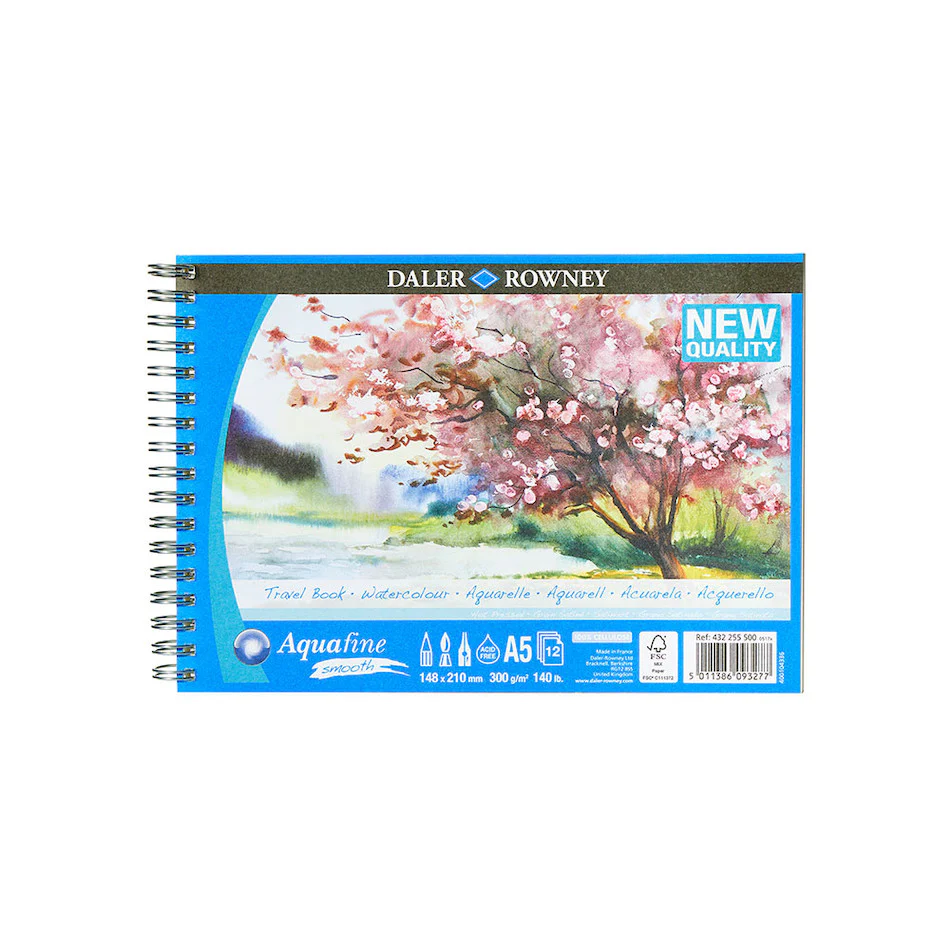 Daler-Rowney Aquafine Watercolour Smooth Spiral Travel Book A5