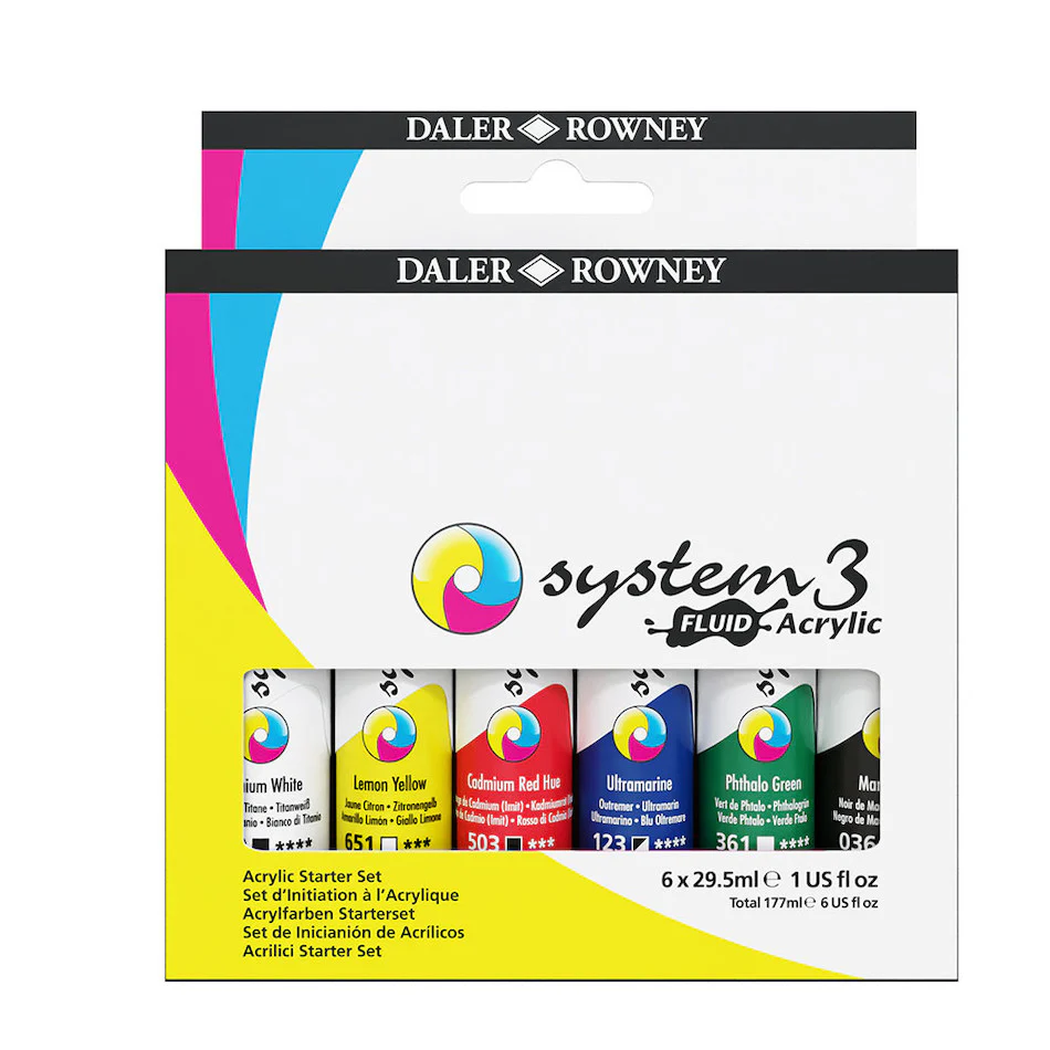 Daler-Rowney System3 Fluid Acrylic 29.5ml Set of 6 - Image 2