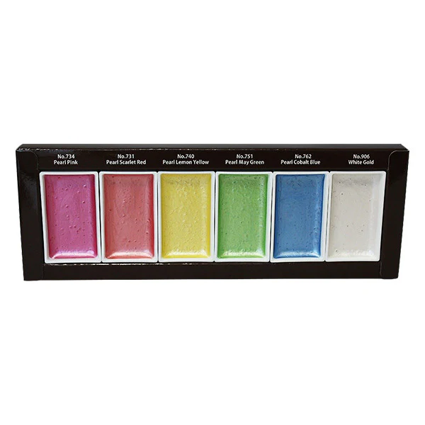 Kuretake Gansai Tambi Watercolour Paint Pearl Colours Set of 6 - Image 3