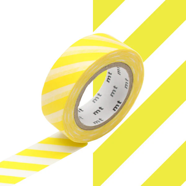 mt Washi Masking Tape - 15mm x 7m - Stripe Lemon
