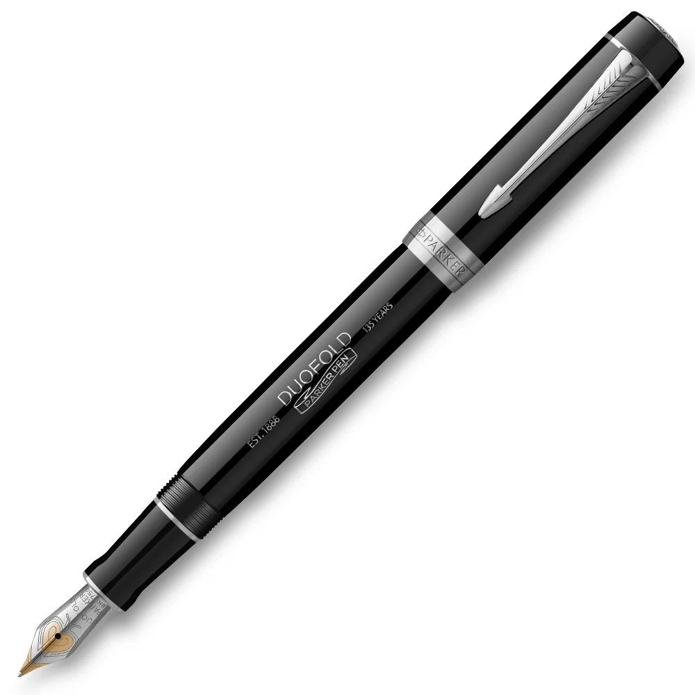 Parker Duofold 135th Anniversary Centennial Fountain Pen Black with Chrome Trim