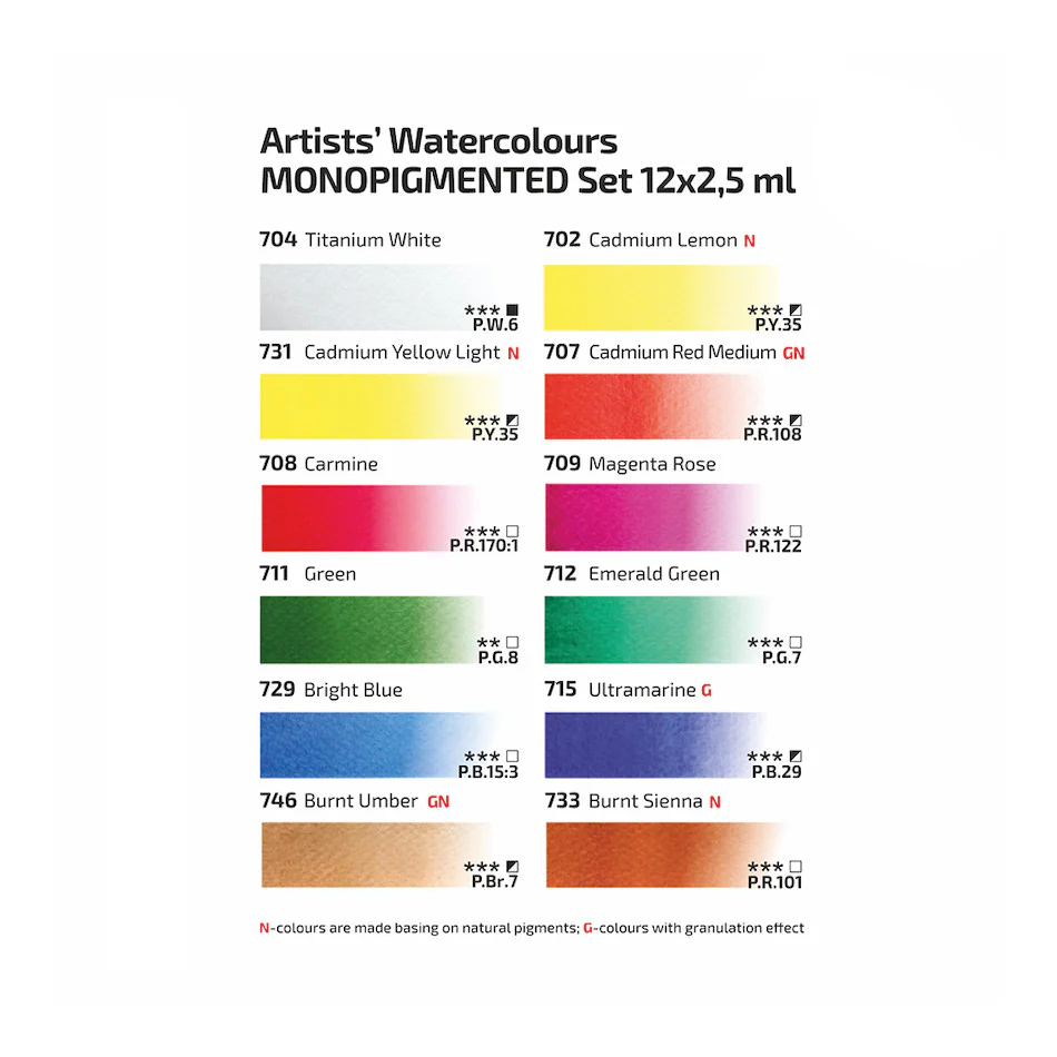 Rosa Watercolour Full Pan Monopigmented Set of 12 - Image 2