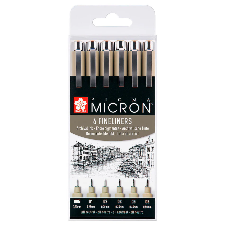 Sakura Pigma Micron Drawing Pen Set of 6 Black