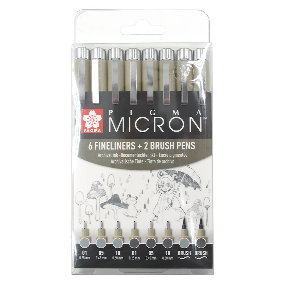 Sakura Pigma Micron Drawing Pen Set of 8 Cool Grey
