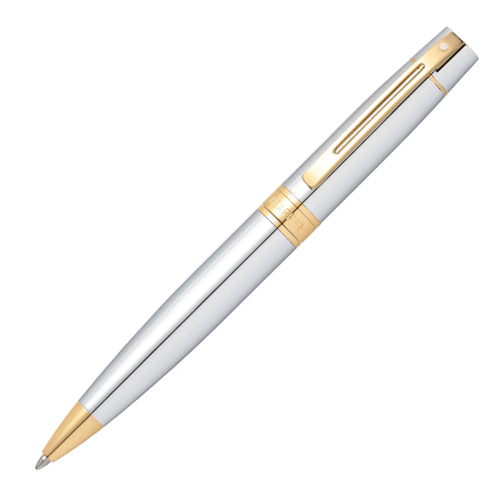 Sheaffer 300 Ballpoint Pen Bright Chrome with Gold Tone Trim