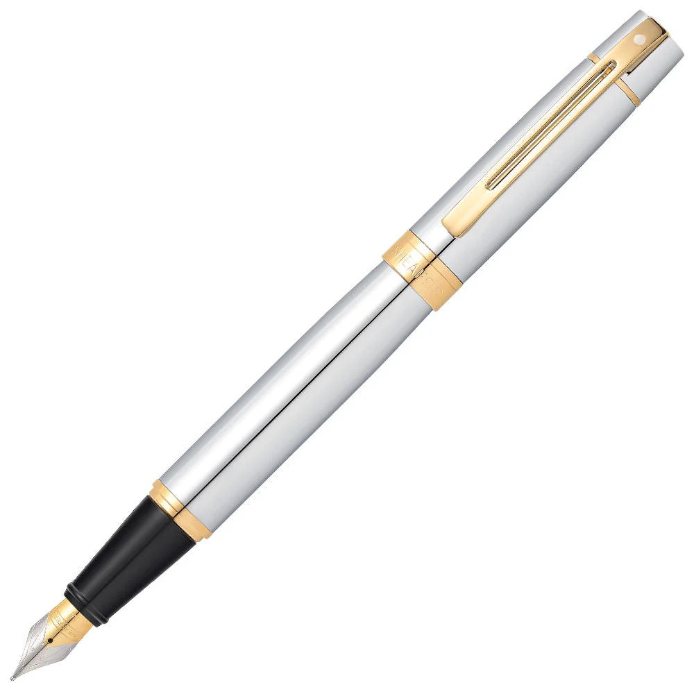 Sheaffer 300 Fountain Pen Bright Chrome with Gold Tone Trim Fine