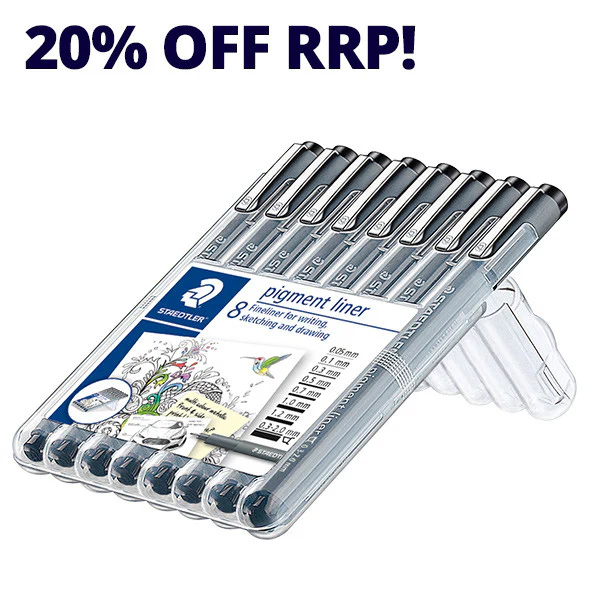 Staedtler 308 Pigment Liner Assorted Deskset of 8