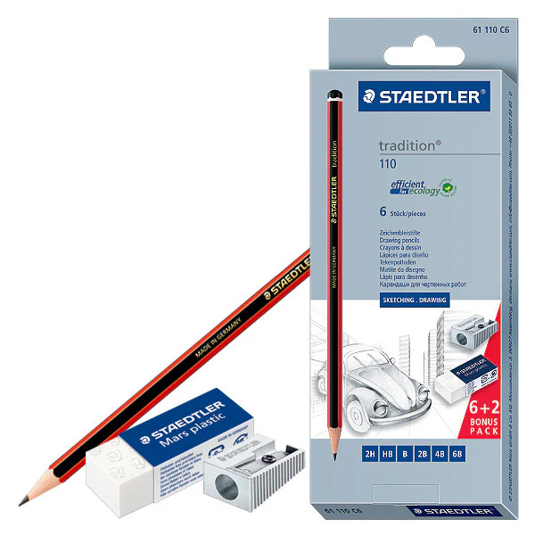 Staedtler Tradition Pencils Assorted Set of 6 with Free Eraser and Sharpener