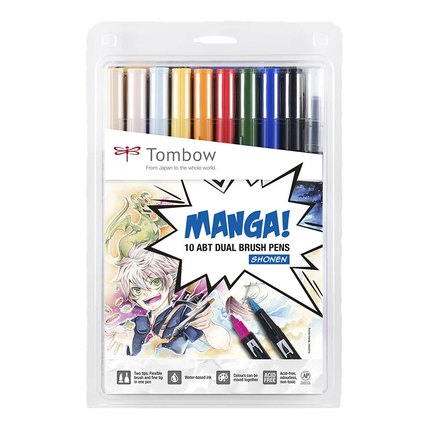 Tombow ABT Dual Brush Pen Manga Shonen Set of 10