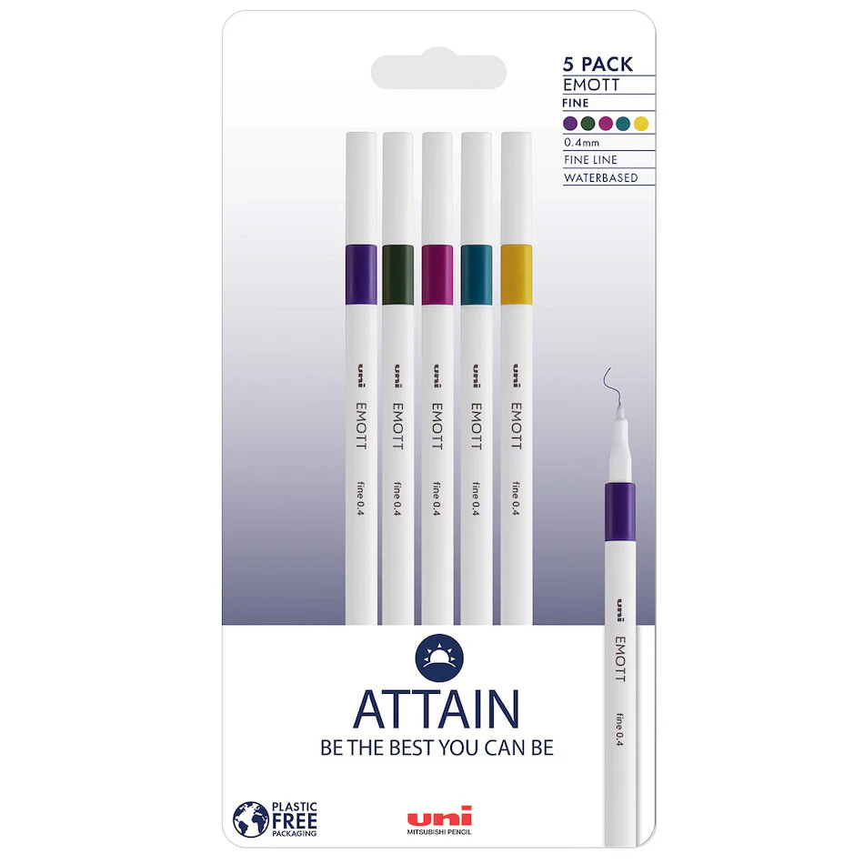 Uni-ball On Point Emott Coloured Pen 5 Pack Attain