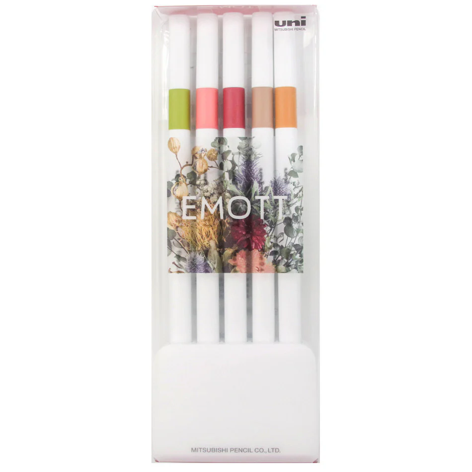 Uni Emott Fineliner Set of 5 Botanical Color