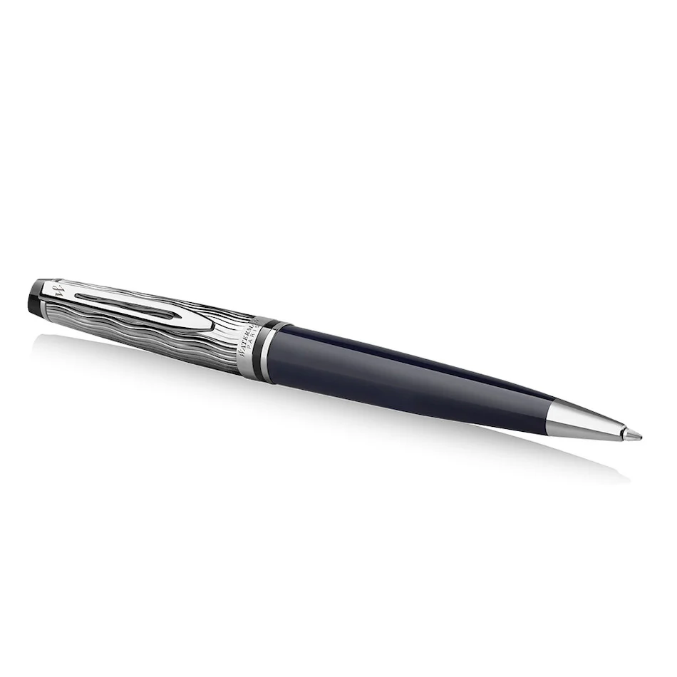 Waterman Expert Deluxe Ballpoint Pen Special Edition Blue with Chrome Trim - Image 2
