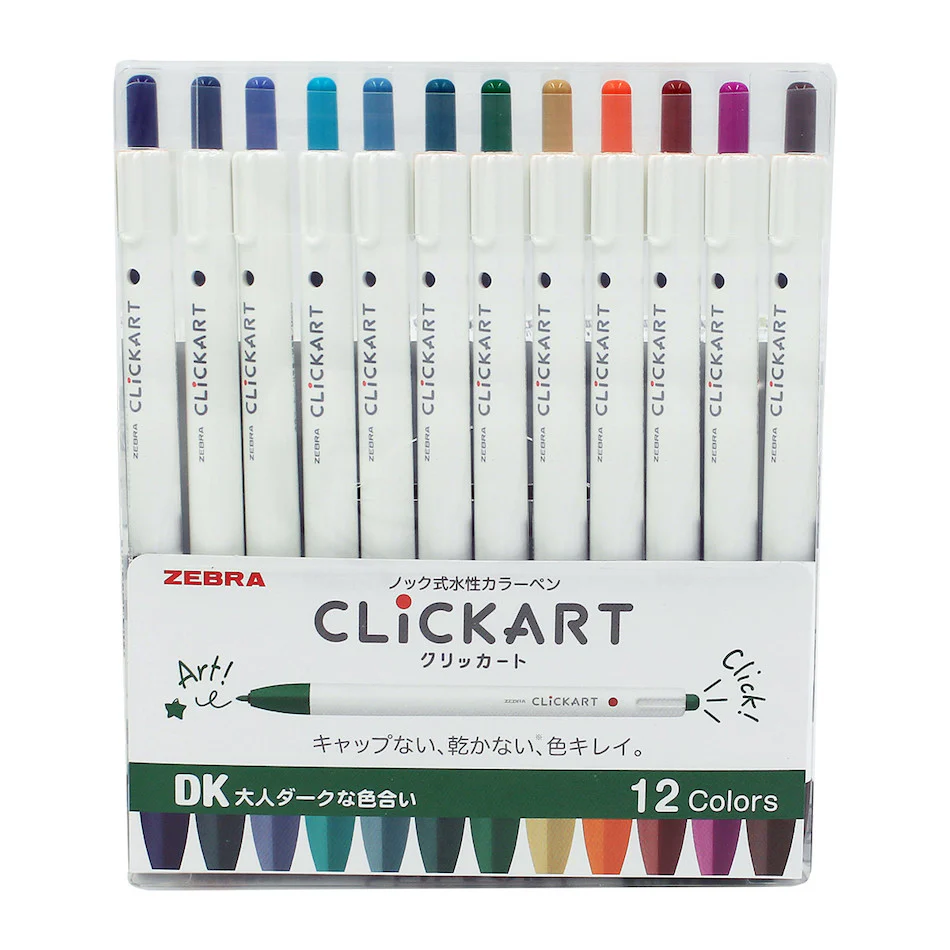 Zebra Clickart Water Based Marker 0.6mm Set of 12 Dark