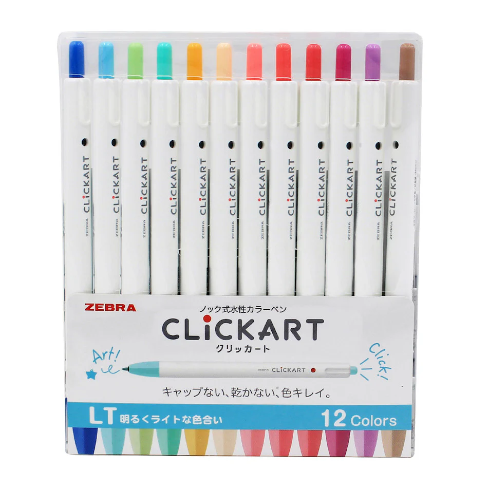 Zebra Clickart Water Based Marker 0.6mm Set of 12 Light