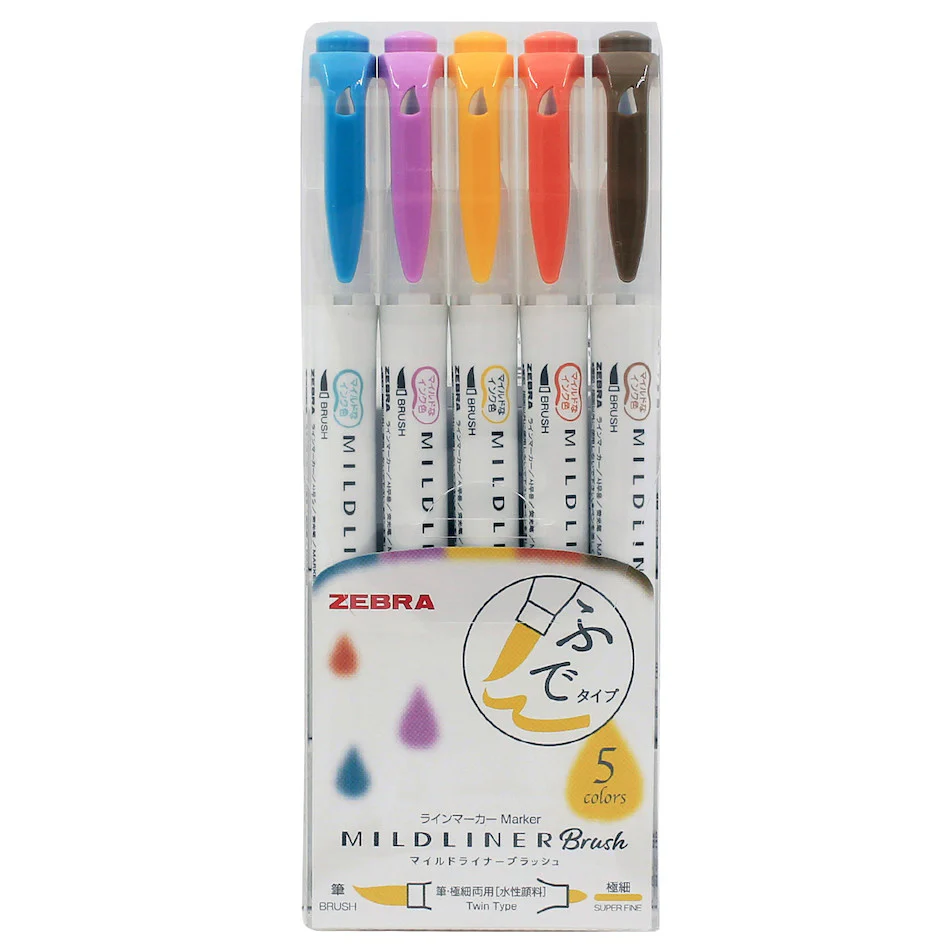 Zebra Mildliner Brush Pen 0.5-0.7mm Set of 5 - Image 3
