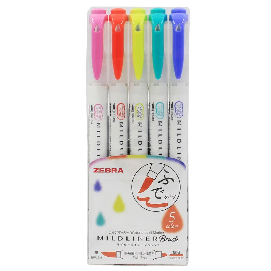 Zebra Mildliner Brush Pen 0.5-0.7mm Set of 5 - Image 4
